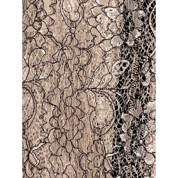 ISSI Medium Lace Top With Sheer Puff Sleeves  Back Zipper Neutral Beige & Black - Picture 7 of 12